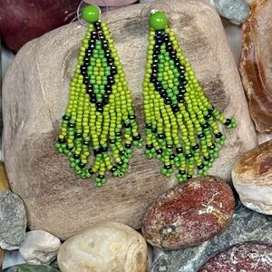 Handmade Beaded Fringe Earrings w/ Vintage Ball Studs